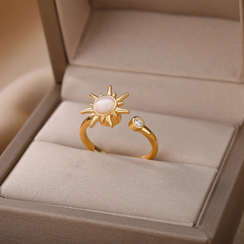 Anti Stress Anxiety Ring For Women Stainless Steel Sun Pendant Spinner Fidget  Rings Fashion Birthday Jewelry Gift Free Shipping