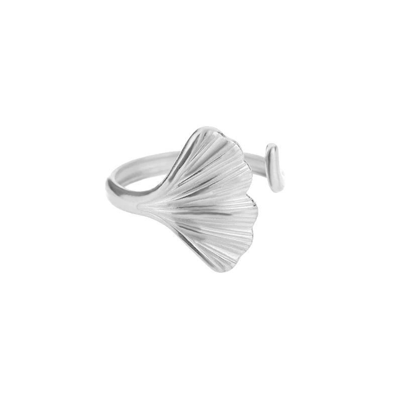 Vintage Ginkgo Leaf Rings For Women Stainless Steel Adjustable Open Finger Ring 2024 New Wedding Aesthetic Jewerly anillos mujer